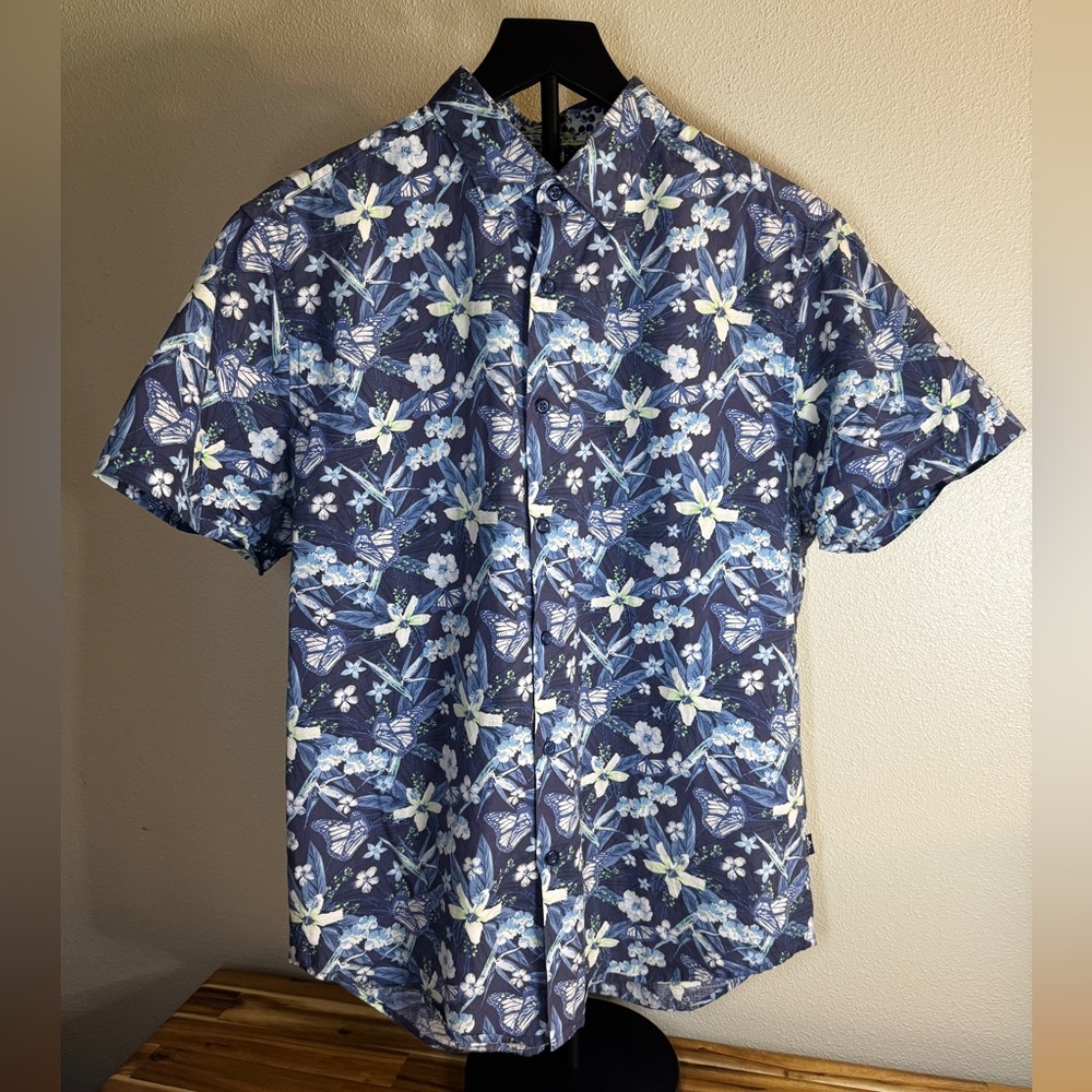 Denim & Flower Slim Fit Short Sleeve Shirt | Blue Floral‎ Butterfly Print
